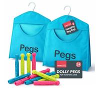 SOL 2pk Hanging Peg Bag (39 × 28 cm) & 24pk Dolly Pegs - Laundry Accessories Bundle