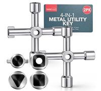SOL 2pk Household 4 Way Utility Key Gas Meter Box Key for Electric Water Radiator Cupboard Access Multi Function Service Tool Durable Metal Design Property Emergency Home DIY Maintenance