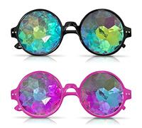 SOL 2pk Kaleidoscope Glasses For Rave Party Festivals. Durable Lenses for Funk Nights, Cosplay, Disco, Retro, Costumes, Light Shows, EDM, Carnivals & Street Events. Rainbow Prism Diffraction Goggles.