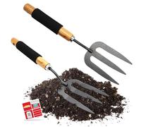 SOL 2pk Lightweight Garden Fork, 34.5cm Garden Hand Fork with Wooden Handle and Rubber Grip - Durable, Lighweight Design for Multi-Purpose Weeding and Planting Tool, For Gardeners of All Skill Levels