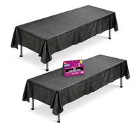 SOL 2pk Long Black Table Cloth Party 274x137cm Plastic Cover Tablecloth Disposable for Parties - Heavy Duty Spill Protection - Opaque Rectangular Design - Multipurpose for Weddings, Catering & Buffets