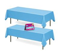 SOL 2pk Long Blue Table Cloths Party Party 274x137cm Disposable Plastic Cover. Heavy Duty Spill Protection: Opaque Design for Boys Birthdays, Christening, Communion, Gender Reveals, Weddings & Events.