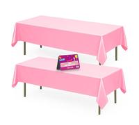 SOL 2pk Long Pink Table Cloth Party 274x137cm | Disposable Plastic Cover. Heavy Duty Spill Protection: Opaque Design for Girls Birthdays, Christening, Communion, Gender Reveals, Weddings & Events.