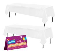 SOL 2pk Long White Paper Table Cloths Disposable 274x137cm Rectangle Tablecloths for Parties - Heavy Duty Spill Protection - Opaque Design for Weddings, Buffets, Catering, Outdoor & Theme Events