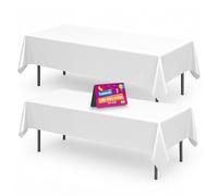 SOL 2pk Long White Table Cloth Party 274x137cm Plastic Cover Disposable Tablecloths for Parties - Heavy Duty Spill Protection - Opaque Design for Weddings, Buffets, Catering, Outdoor & Theme Events