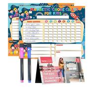 Sol 2pk Magnetic Chore Chart with 2x Easy Wipe Markers - Kids & Family Reward and Homework Board for Household Tasks, Routine, Behaviour and Daily Organisation