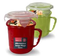 SOL 2pk Microwave Soup Containers 700ml Microwave Soup Mug with Lid Heat Resistant Reusable Food Holders Leak Resistant Portable Meal Prep Storage Suitable Home Office Work Lunch Use