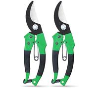 SOL 2pk Pruning Shears 7in - Ergonomic Garden Secateurs, Heavy Duty | Sharp hardened steel blade, spring loaded design reopens after each cut, for trimming and deadheading