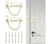 SOL 2pk Security Door Chains for Front Door Brass Chain Restrictor Lock Home Safety Fitting Internal Entryway Durable Metal Hardware Tamper Resistant Sliding Latch Easy Install Screws Included
