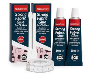 SOL 2pk Strong Fabric Glue for Clothes - 100ml Waterproof Fabric Adhesive with Spreader & Tape Measure - Textile Glue for Badges, Patches, Leather & Upholstery - 2pk x 50ml