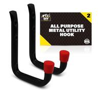 SOL 2pk Universal Garage Hooks - Heavy Duty Steel Wall Storage | Wall mount rack hooks for tools, bikes, ladders and garden equipment, garage organisation hardware