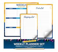 SOL 3-in-1 Weekly Planner, To do List & Shopping List Pad Set, Tear-off 50 Sheets Each, Minimalist Desk Organiser for Productivity, Tasks, Planning Schedule for Home & Office Use