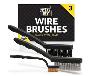 SOL 3 Set Wire Brushes for Cleaning Nylon Steel and Brass Mini Wire Brush Kit for Rust Removal Paint Scrubbing Detail Work DIY Tools Home Workshop Maintenance Use