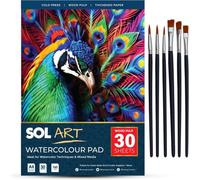 SOL 30 Sheets Watercolour Pad With 6Pk Versatile Brushes A4 Paper For Artists And Beginners Durable Sketchbook For Painting And Crafts