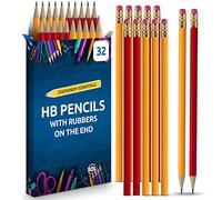 SOL 32pk HB Pencils with Erasers, Strong Graphite Lead for Smooth Writing and Drawing, Eraser-Tipped Design for School, Office, Art, Sketching and Everyday Use