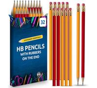 SOL 32pk HB Pencils With Rubbers On The End, Strong Graphite Lead for Smooth Writing and Drawing, Eraser-Tipped School Pencils for Office, Art, Sketching and Everyday Use