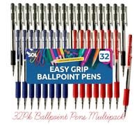 SOL 32pk Retractable Ballpoint Pens Multipack, Smooth Writing Biros Multipack Colours Pen, Durable Clip-On Design, Comfortable Grip, Ideal for Office, School for Professional Writing & Note-Taking