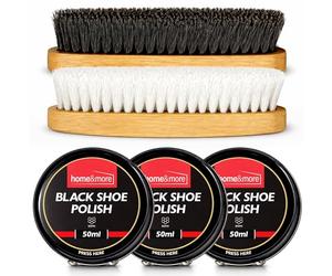 SOL 3pk Black Shoe Polish Kit and 2pk Brushes - Easy to Apply Beeswax Cream for Colour Care Shine, Protection and Surface Conditioning, Suitable for Boots and Formal Casual Daily Wear Leather Footwear