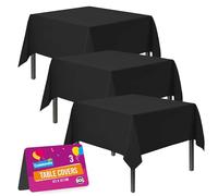 SOL 3pk Black Table Cloth Party 121x121cm Plastic Cover Tablecloth Disposable for Parties - Heavy Duty Spill Protection - Opaque Square Design - Multipurpose for Weddings, Catering & Buffets