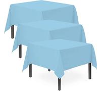 SOL 3pk Blue Table Cloths Party 121x121cm Reusable Plastic Tablecloth Table Cover - Heavy Duty Spill Protection - Opaque Design for Weddings, Buffets, Catering, Outdoor Events & Theme Parties