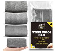 SOL 3pk Fine Wire Wool for Cleaning Assorted Grade 1, 3, 0000 Steel Wool for Polishing 3M Total Length Abrasive Material for Rust Removal Paint Preparation Wood Metal Surface Restoration DIY
