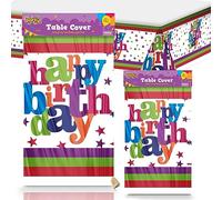 SOL 3pk Happy Birthday Table Cloth 180x108cm Plastic Tablecloth Party Table Cover - Waterproof Disposable Decoration for Buffets & Events - Spill-Resistant Rectangular Cover for Dining & Celebration