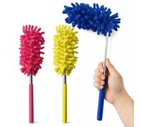 SOL 3pk Microfibre Feather Duster for Cleaning, Extendable Telescopic Long Handle, Cobweb and Damp Brush Ceiling Fan Blind Furniture Cleaner On a Stick Tool, Reach High Areas for Easy Dusting Control