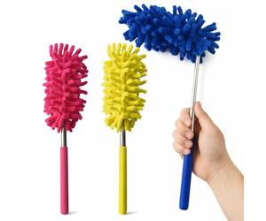 SOL 3pk Microfibre Feather Duster for Cleaning, Extendable Telescopic Long Handle, Cobweb and Damp Brush Ceiling Fan Blind Furniture Cleaner On a Stick Tool, Reach High Areas for Easy Dusting Control