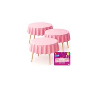 SOL 3pk Pink Round Table Cloth Disposable 140cm Party Tablecloths for Circular Table Cover - Durable Spill Protection - Perfect for Weddings, Buffets