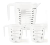 SOL 3pk Plastic Measuring Jugs 1 Litre Capacity with Clear Graduated Markings Durable Lightweight Stackable Cups for Cooking Baking Mixing Liquid Measurement Kitchen Prep and Easy Cleaning