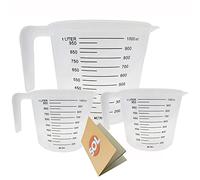 SOL 3pk Plastic Measuring Jugs - Transparent Jug Measuring Scale & Easy-Pour Spout - 1 Litre Capacity - Durable, Lightweight Kitchen Tool for Baking, Cooking & Liquid Measurement