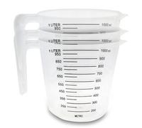 SOL 3pk Plastic Measuring Jugs 1 Litre Capacity with Clear Graduated Markings Durable Lightweight Stackable Cups for Cooking Baking Mixing Liquid Measurement Kitchen Prep and Easy Cleaning