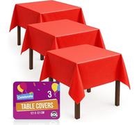 SOL 3Pk Red Disposable Table Cloths 121X121Cm Plastic Covers For Parties Birthdays Valentines Weddings Indoor Outdoor