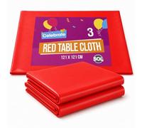 SOL 3pk Red Table Cloths Disposable 121x121cm Durable Plastic Cover For Christmas Chinese New Year Birthday Parties, Romantic Valentines, Weddings, Easter, Festive Sporting Events, Indoor or Outdoor