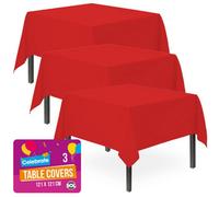 SOL 3Pk Red Table Cover 121 X 121Cm Red Table Cloth Party Disposable Red Plastic Table Cloth Party
