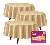 SOL 3pk Round Gold Table Cloths 140cm Party Disposable Tablecloths for Parties Circular Table Cloth Cover - Durable Spill Protection - Perfect for Birthdays, Weddings, Anniversaries, Special Events