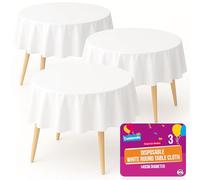 SOL 3pk White Round Table Cloth Disposable 140cm Plastic Circular Party Cover - Durable Spill Protection - For Christening, Weddings, Anniversaries, Buffets, Catering, Restaurants & Outdoor Events