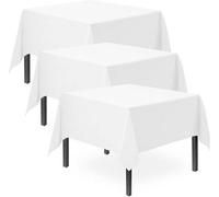 SOL 3pk White Table Cloth Party 121x121cm Plastic Cover Tablecloth Disposable for Parties - Heavy Duty Spill Protection - Opaque Design for Weddings, Buffets, Catering, Gender Reveals & Events