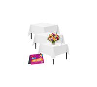 SOL 3pk White Table Cloth Party 121x121cm Plastic Cover Tablecloth Disposable for Parties - Heavy Duty Spill Protection - Opaque Design for Weddings