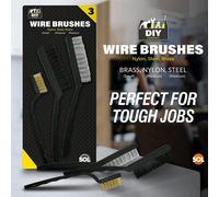 SOL 3Pk Wire Brush Set - Durable Sturdy Wire Brushes For Cleaning - Brass Wire Brush, Metal Brush And Nylon Brush