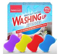 SOL 4 Pack Heavy Duty Silicone Washing Up Sponges - 7.8 x 12 cm Reusable Non-Scratch Kitchen Sponge for Cleaning Pots, Pans and Dishes - Durable Quick-Drying Multipurpose Scrub in Vibrant Colours