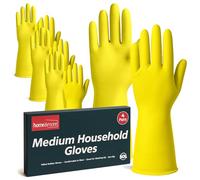 SOL 4 Pairs Kitchen Rubber Gloves Medium, Yellow Heavy Duty for Cleaning with Non-Slip Grip, Durable Waterproof Design for Household, Bathroom & Dishwashing, Multipurpose & Comfortable To Use