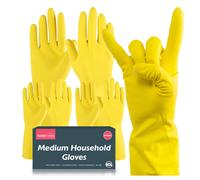 SOL 4 Pairs Medium Household Gloves Yellow Heavy Duty Rubber Gloves for Cleaning with NonSlip Grip Durable Waterproof Design for Kitchen Bathroom