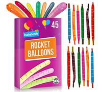 SOL 45pk Rocket Balloons, Assorted Colours Flying Balloons, Whistling Balloons Party Bag Fillers for Kids, Durable Latex, Noisy Screaming, Perfect for Parties, Loot Bags, and Fun Activities