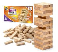 SOL 48pcs Mini Tumble Tower Stack Game - Wooden Travel Games for Kids | Tumbling Tower Game for Family Fun - indoor games for kids & adults, mini board games for travel, 48 wooden blocks 16cm