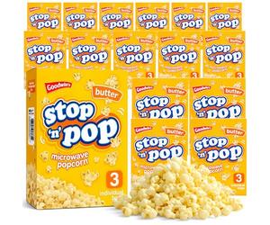 SOL 48pk Bulk Stop 'n' Pop Microwave Popcorn, Butter Flavoured Pop Corn Kernels, Easy to Prepare, Ideal for Sharing Fun Moments at Home & Family Movie Nights (16 Boxes with 3 Bags Per Box)