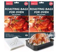 SOL 48pk Roasting Bags for Oven with Ties Included 38x25cm Multipurpose Heat Resistant Leak Proof Cooking Pouches for Poultry Meat Vegetables Turkey Beef Festive Meals Home Use