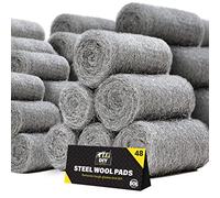 SOL 48pk Steel Wool Pads - Fine Grade 0 Metal Scourers for Polishing, Buffing, Rust Removal, Paint Prep - Multipurpose Scourers for Cleaning Wood, Furniture, Surfaces & DIY Tasks