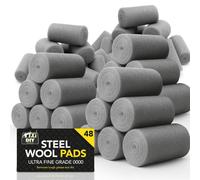SOL 48Pk Steel Wool Pads Fine Grade 0 Metal Scourers For Polishing Buffing Rust Removal Paint Prep Multipurpose For Wood Furniture