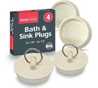 SOL 4Pk Bath And Sink Plugs, 3/4-Inch And 1/2-Inch White Stoppers For Kitchen And Bathroom, Durable Rubber, Leak-Proof Seal